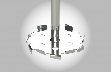 Flat dispersing turbine stirrer with toothed disk